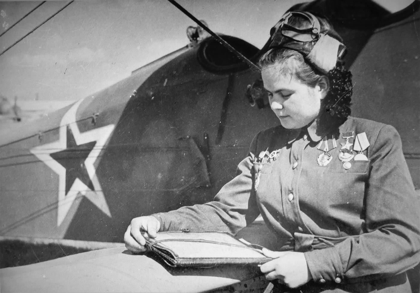 Navigator Yekaterina Ryabova of the 46th Guards with her Po-2