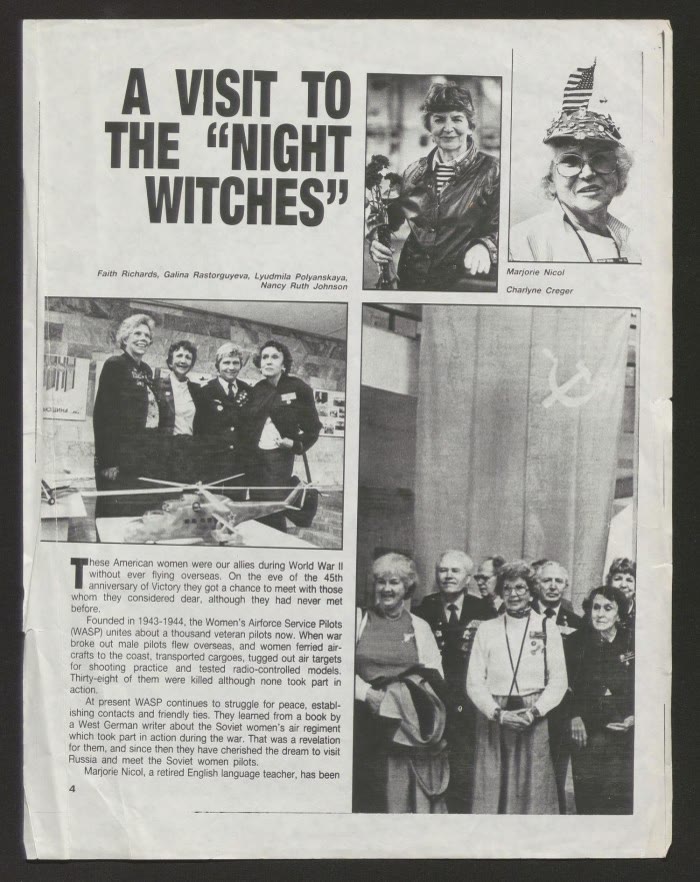 Newspaper page: A visit to the “Night Witches”